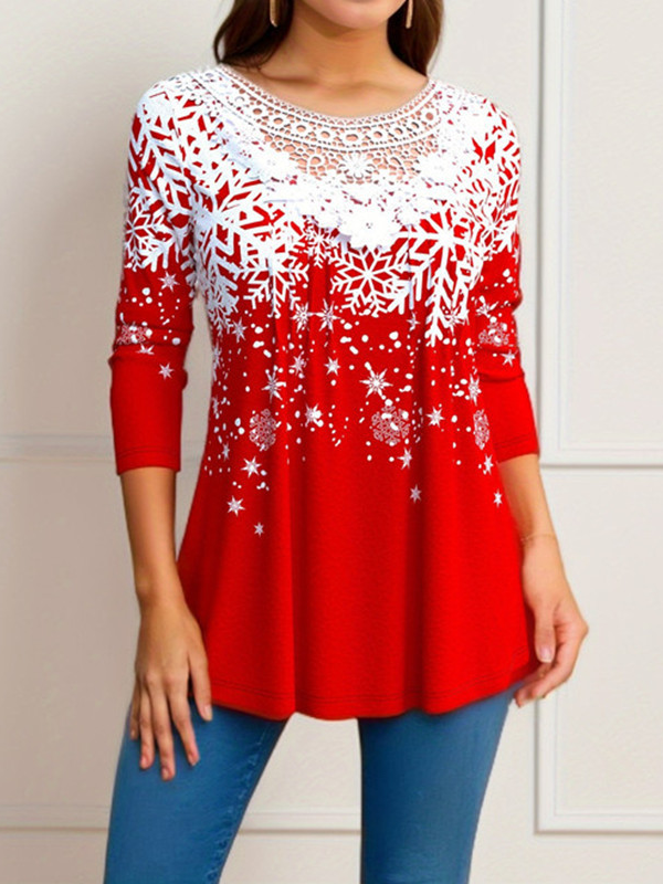 Loose V Neck Long Sleeve Christmas Fashion Regular Blouse
