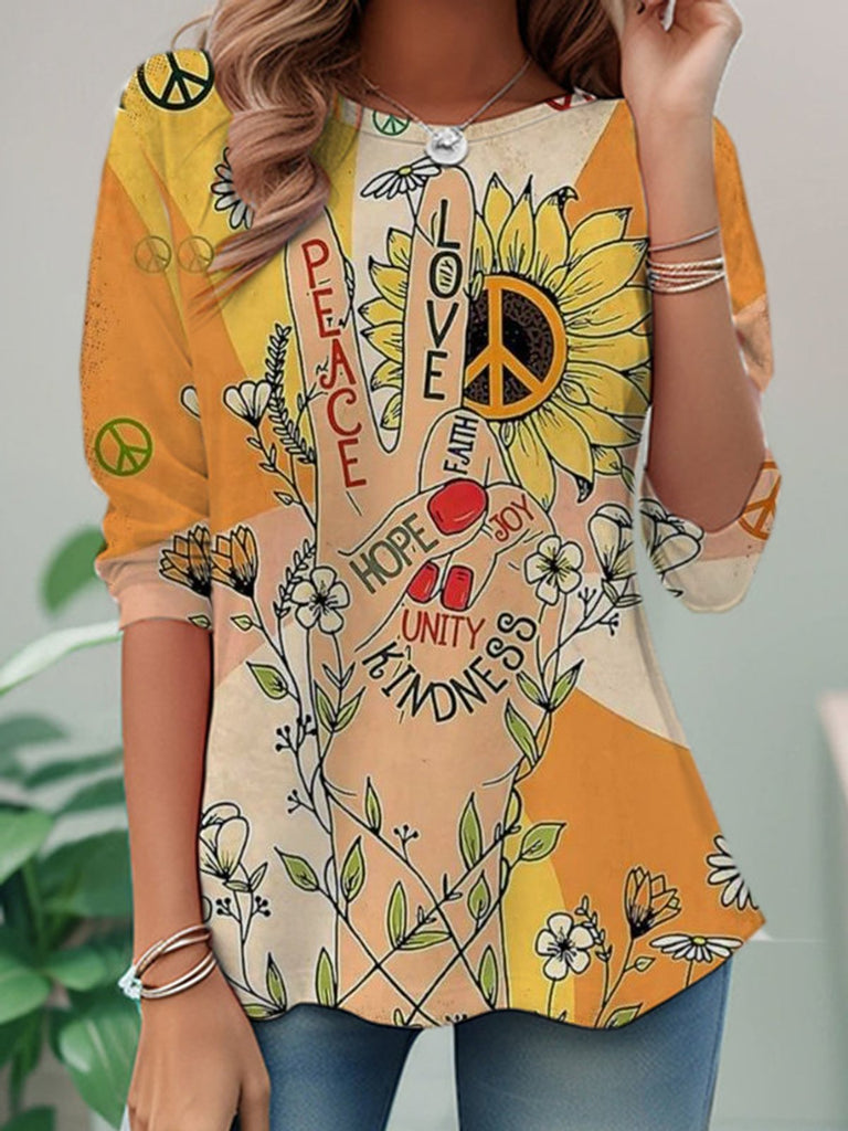 Casual Crew Neck Long Sleeve Floral Fashion Regular T-Shirt