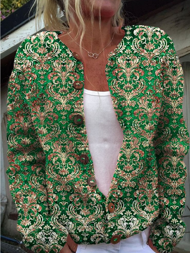 Loose Long Sleeve 3D Printing Maple Leaf Fashion Regular Cardigan