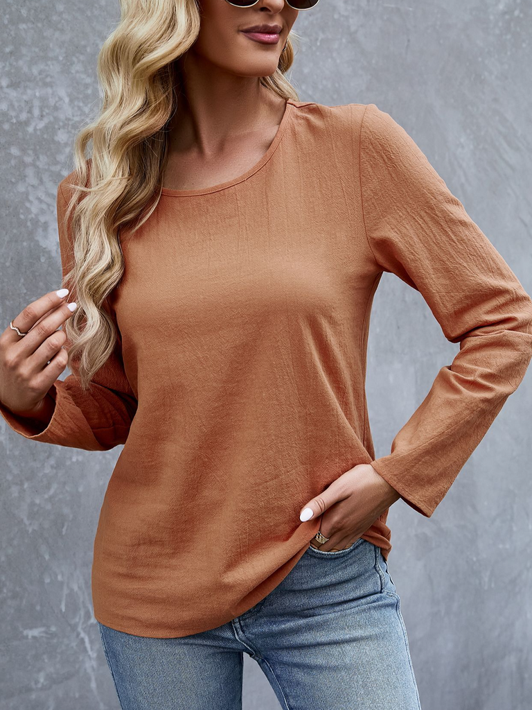 Loose Crew Neck Long Sleeve Plain Fashion Regular Blouses