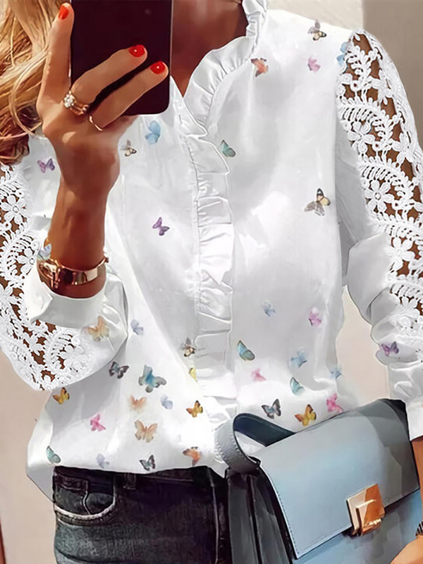 Fashion Long Sleeve Butterfly Loose Regular Blouse