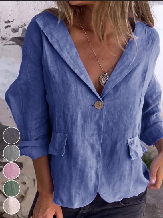 Loose Lapel Collar Long Sleeve Plain Fashion Regular Jacket
