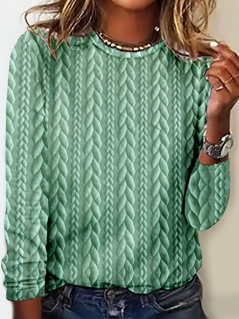 Fashion Crew Neck Long Sleeve Geometric Casual Regular T-Shirt