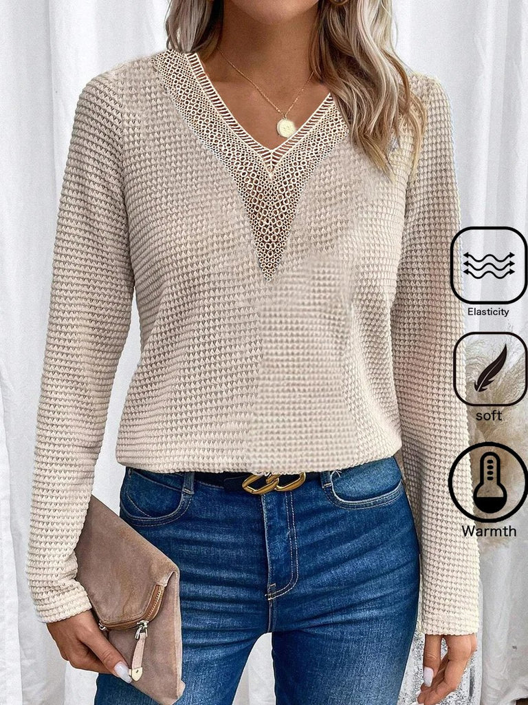 Fashion V Neck Long Sleeve Plain Loose Regular Blouse