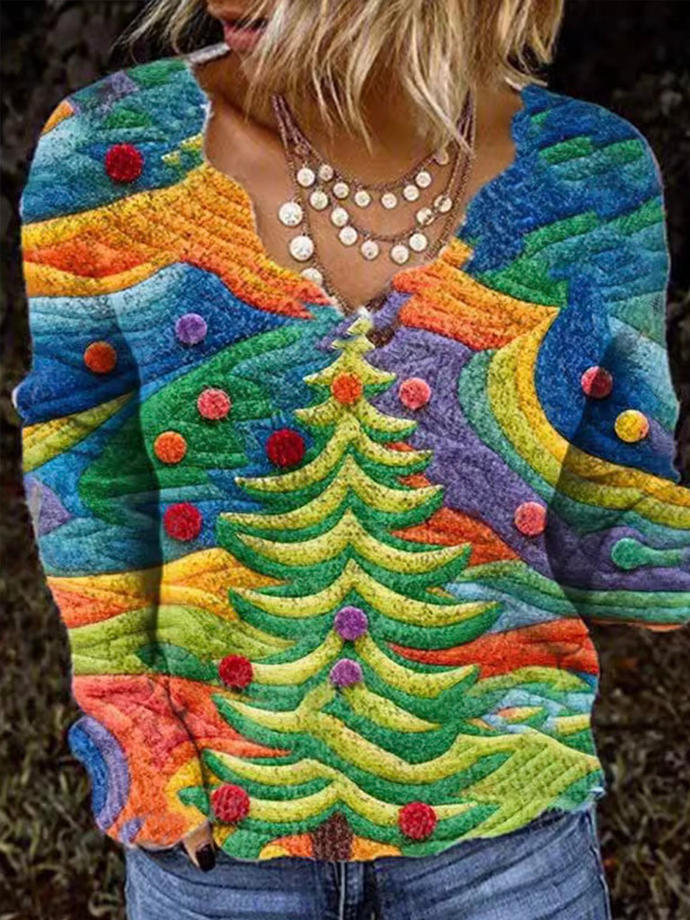 Fashion Long Sleeve Christmas Loose Regular Blouse