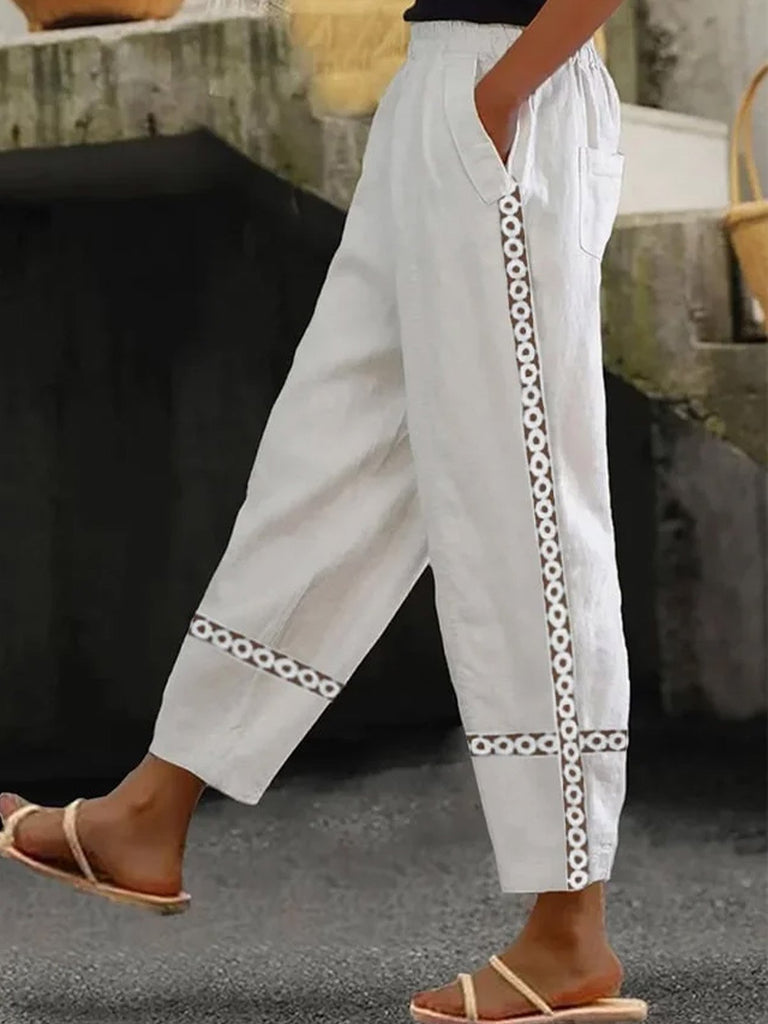 Fashion Plain Lace Loose Long Pants