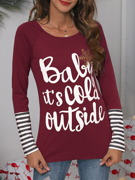 Loose Crew Neck Long Sleeve Text Letters Fashion Regular Blouse