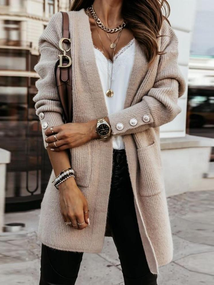 Loose Long Sleeve Plain Fashion Mid-Long Sweater