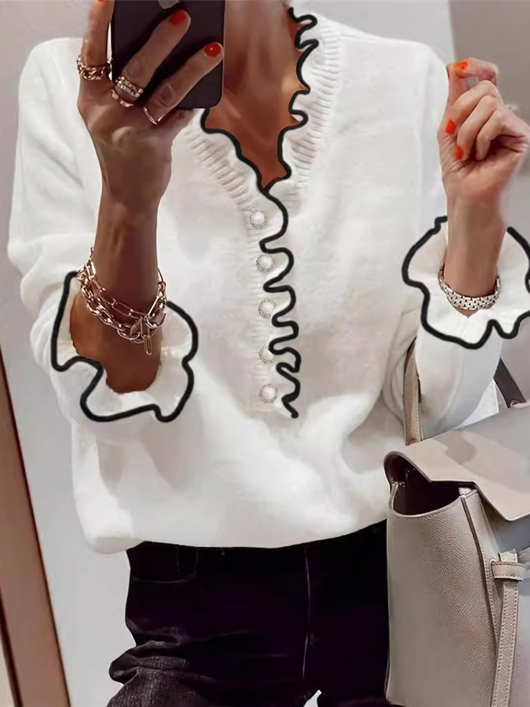 Loose V Neck Long Sleeve Plain Fashion Regular Sweater