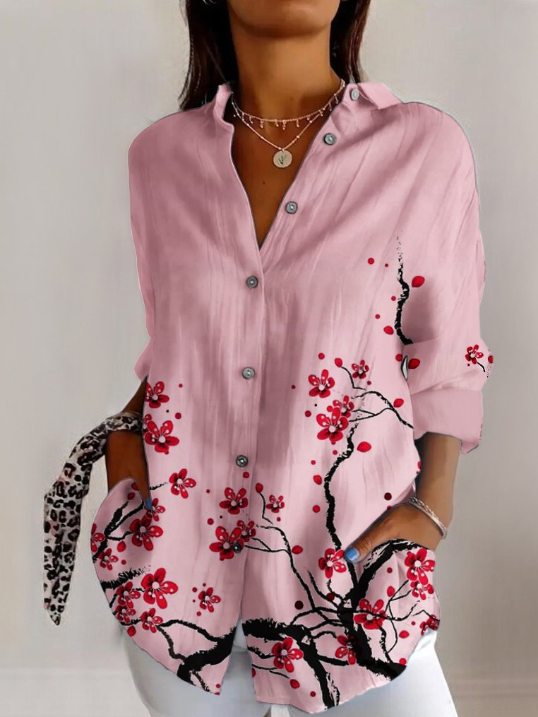 Fashion Long Sleeve Shirt Collar Geometric Regular Shirt