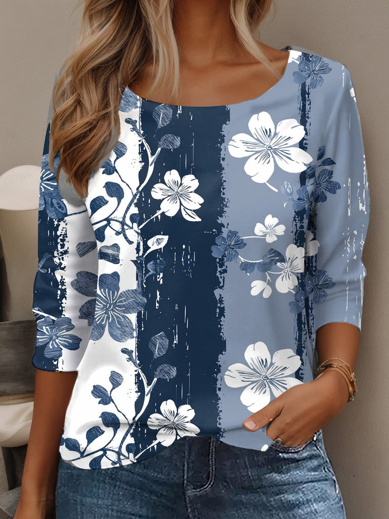 Casual Crew Neck Long Sleeve Floral Fashion Regular T-Shirt