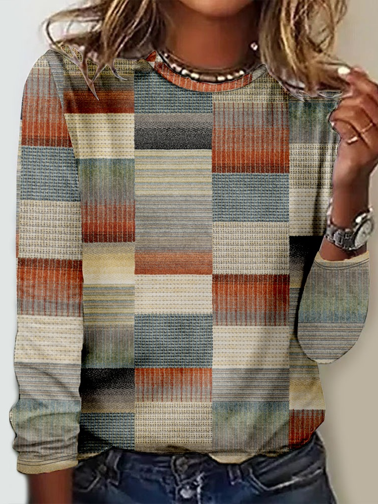 Casual Crew Neck Long Sleeve Geometric Fashion Regular T-Shirt