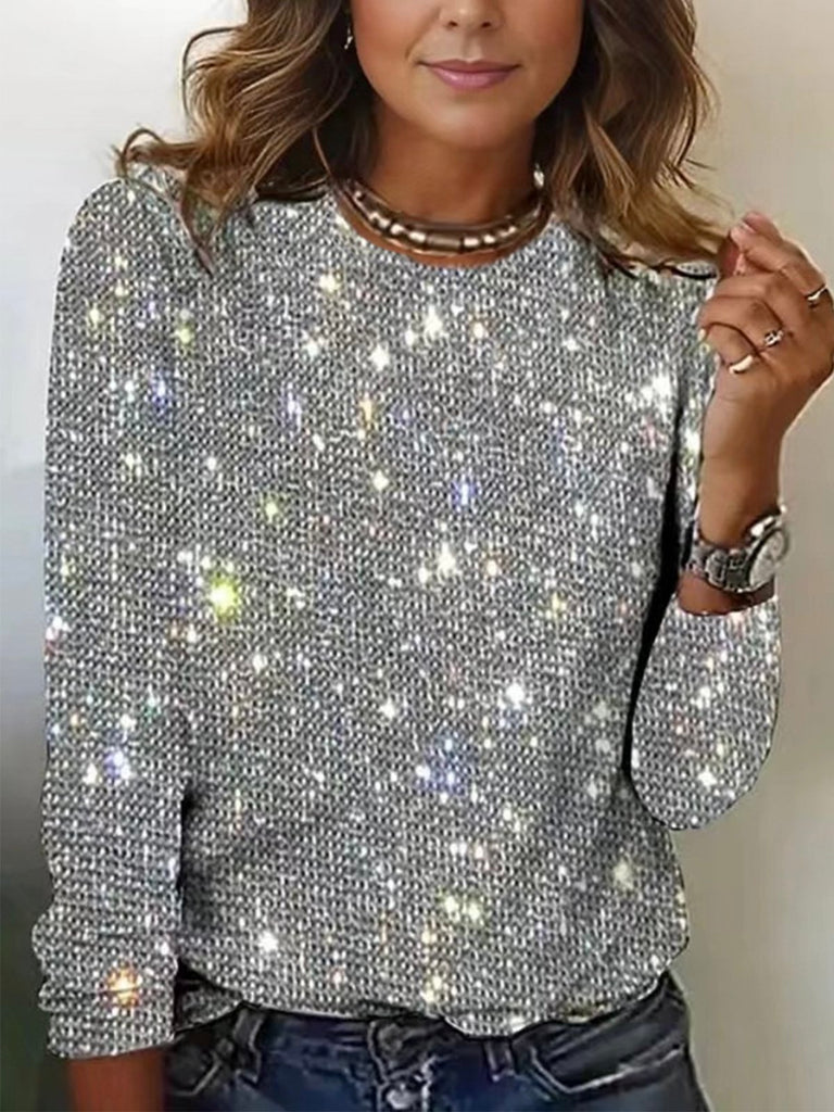 Casual Crew Neck Long Sleeve Geometric Fashion Regular T-Shirt