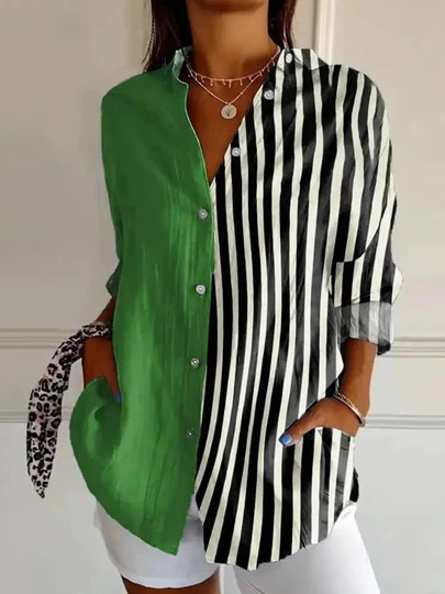 Fashion Long Sleeve Shirt Collar Striped Loose Regular Shirt