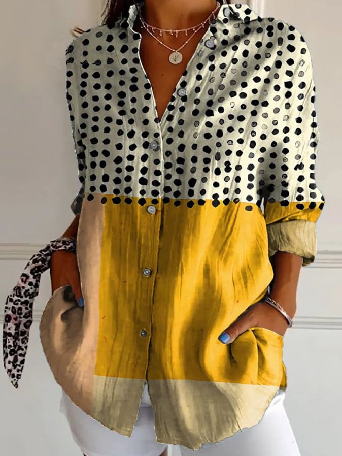 Fashion Long Sleeve Shirt Collar Geometric Loose Mid-Long Shirt