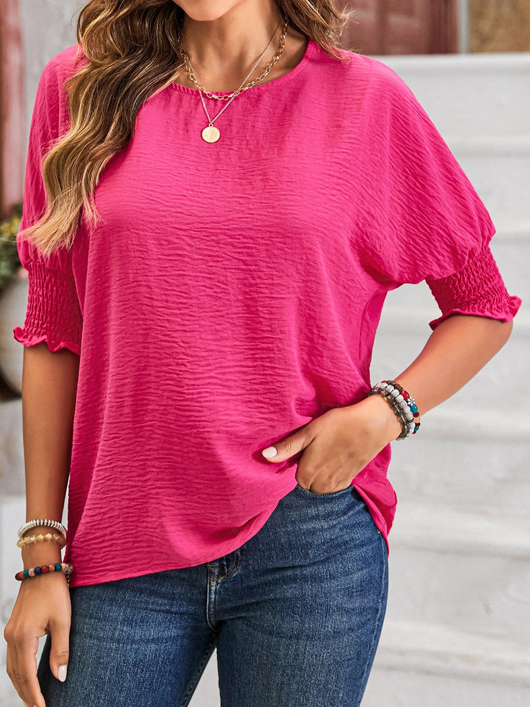 Fashion Short Sleeve Crew Neck Plain Loose Regular Blouse