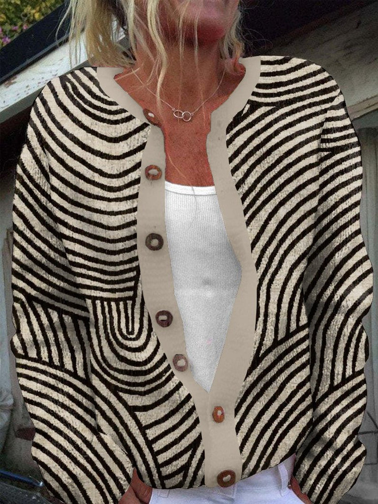 Loose Long Sleeve Abstract Stripes Fashion Regular Cardigan