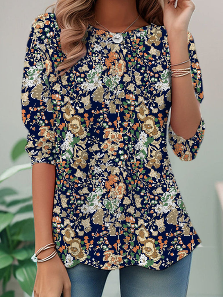 Casual Crew Neck Long Sleeve Floral Fashion Regular T-Shirt