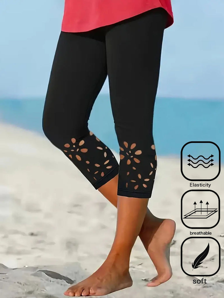 Tight Plain Hollow Out Fashion Capris Leggings