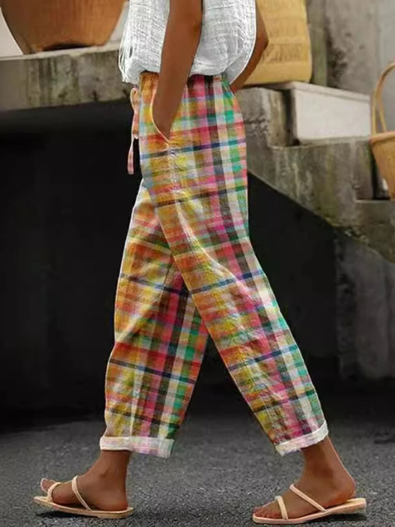 Fashion Plaid Loose Long Pants