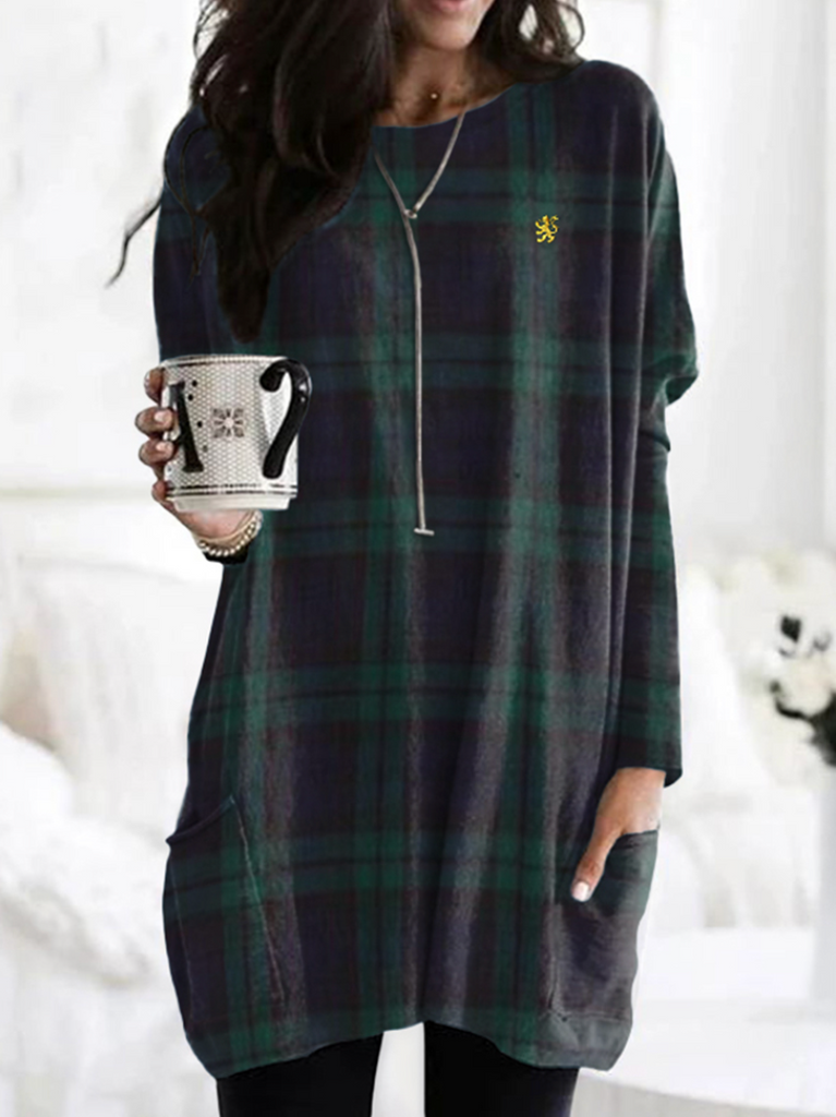 Vintage Crew Neck Long Sleeve Geometric Mid-Long T-Shirt