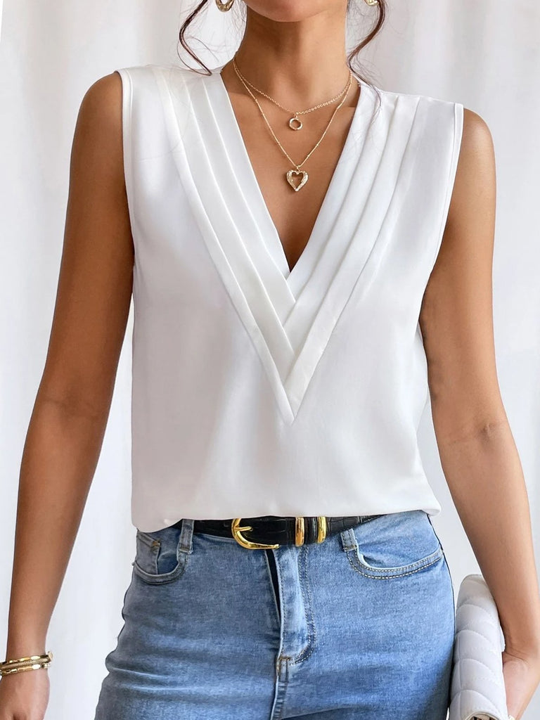 Fashion V Neck Sleeveless Plain Loose Regular Tank Top