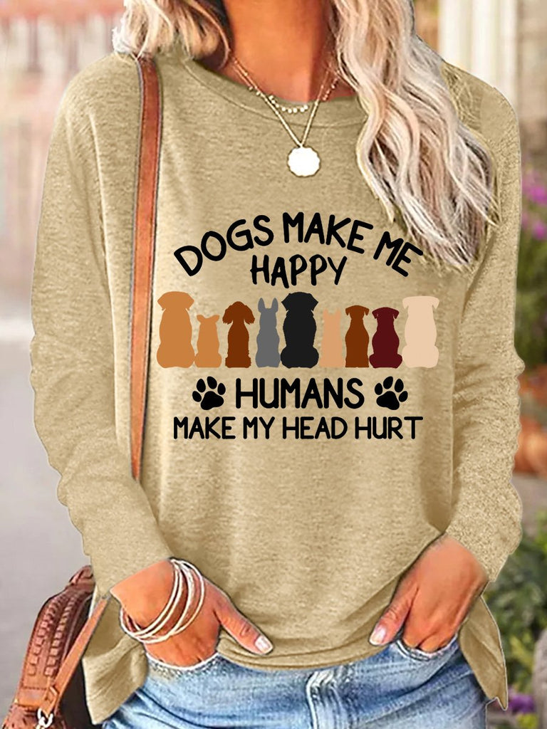 Fashion Crew Neck Long Sleeve Dog Loose Regular Blouses
