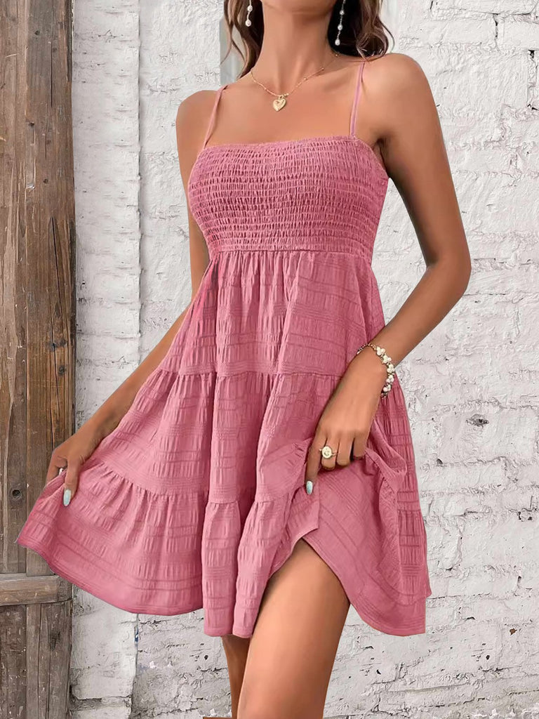 Fashion Gallus Spaghetti Plain Loose Short Dress