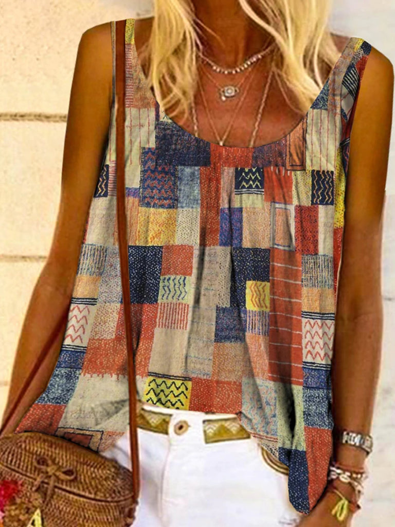 Fashion V Neck Sleeveless Ethnic Regular Top Vests