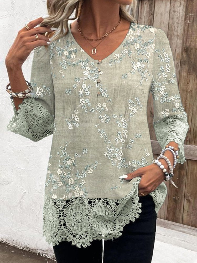 Loose V Neck Short Sleeve Plain Vacation Regular Blouse