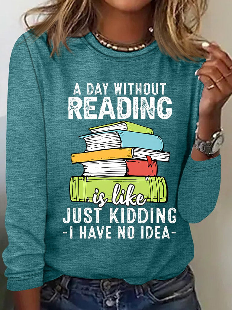 Fashion Crew Neck Long Sleeve Text Letters Loose Regular Blouse