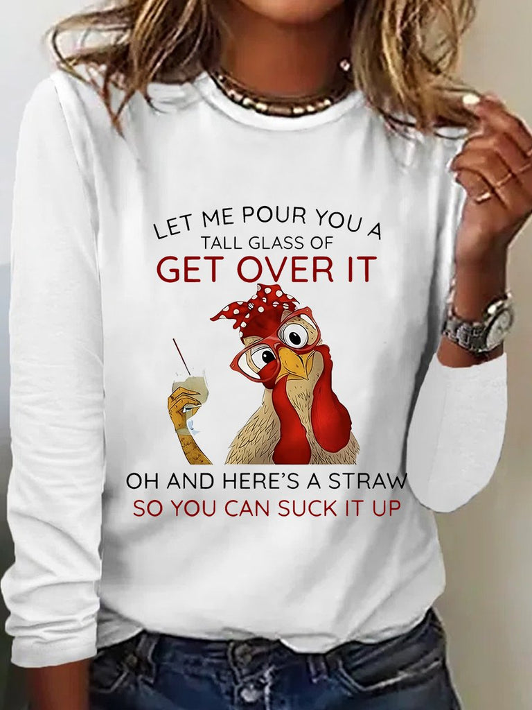 Loose Crew Neck Long Sleeve Animal Fashion Regular Blouses