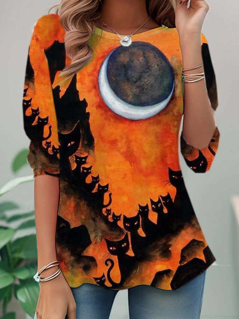 Fashion Crew Neck Long Sleeve Halloween Casual Regular T-Shirt