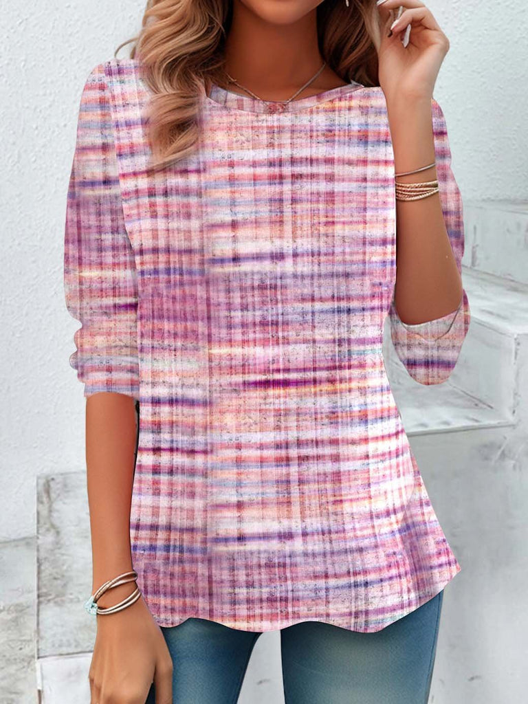 Loose Crew Neck Long Sleeve Geometric Vintage Regular Blouse