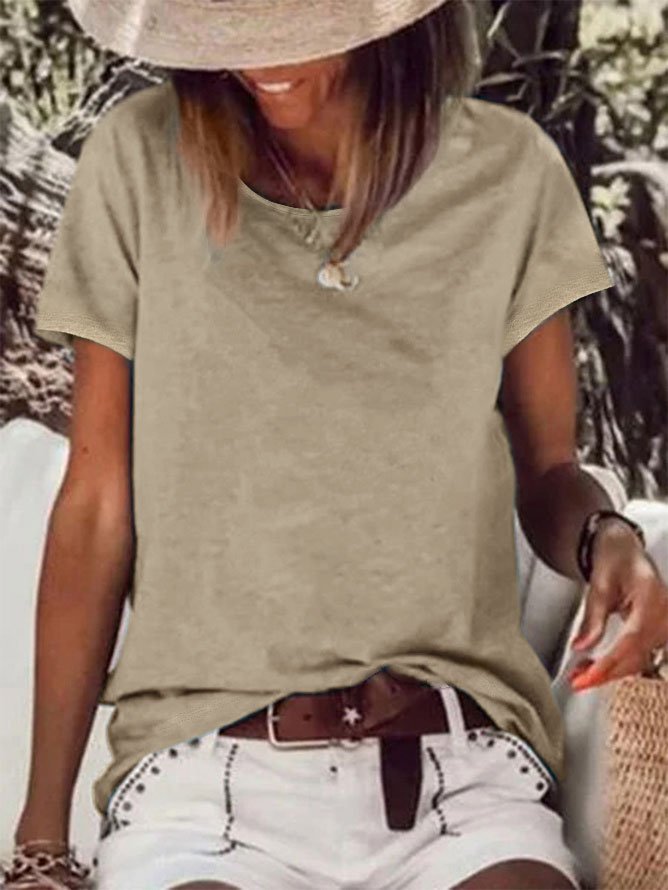 Short Sleeve Crew Neck Plain Fashion Regular T-Shirt
