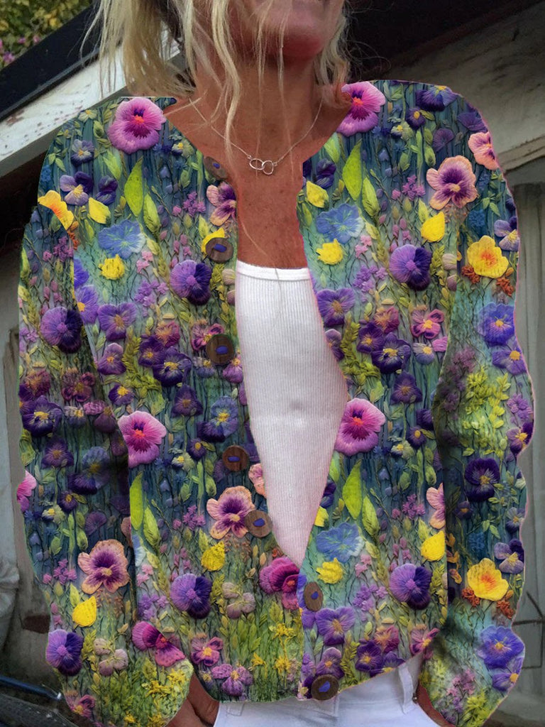 Loose Long Sleeve Floral Fashion Regular Cardigan