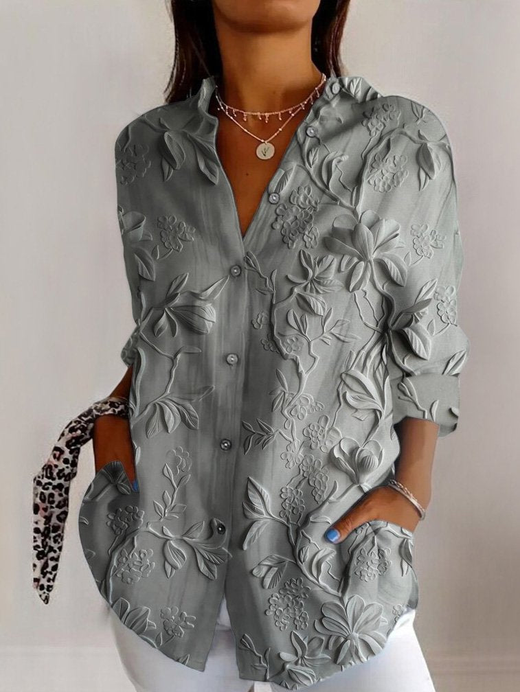 Fashion Long Sleeve Shirt Collar Geometric Regular Shirt