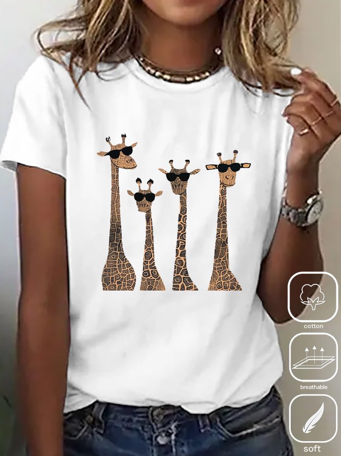 Fashion Short Sleeve Crew Neck Deer Casual Regular T-Shirt