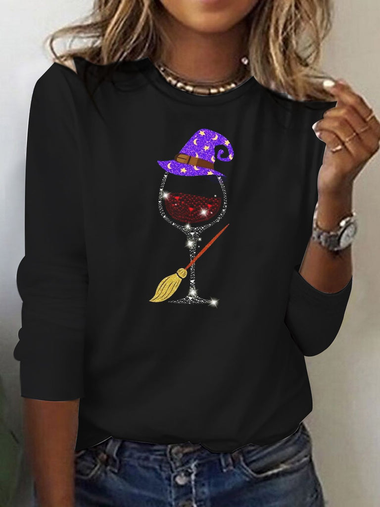 Vintage Crew Neck Long Sleeve Geometric Loose Regular T-Shirt