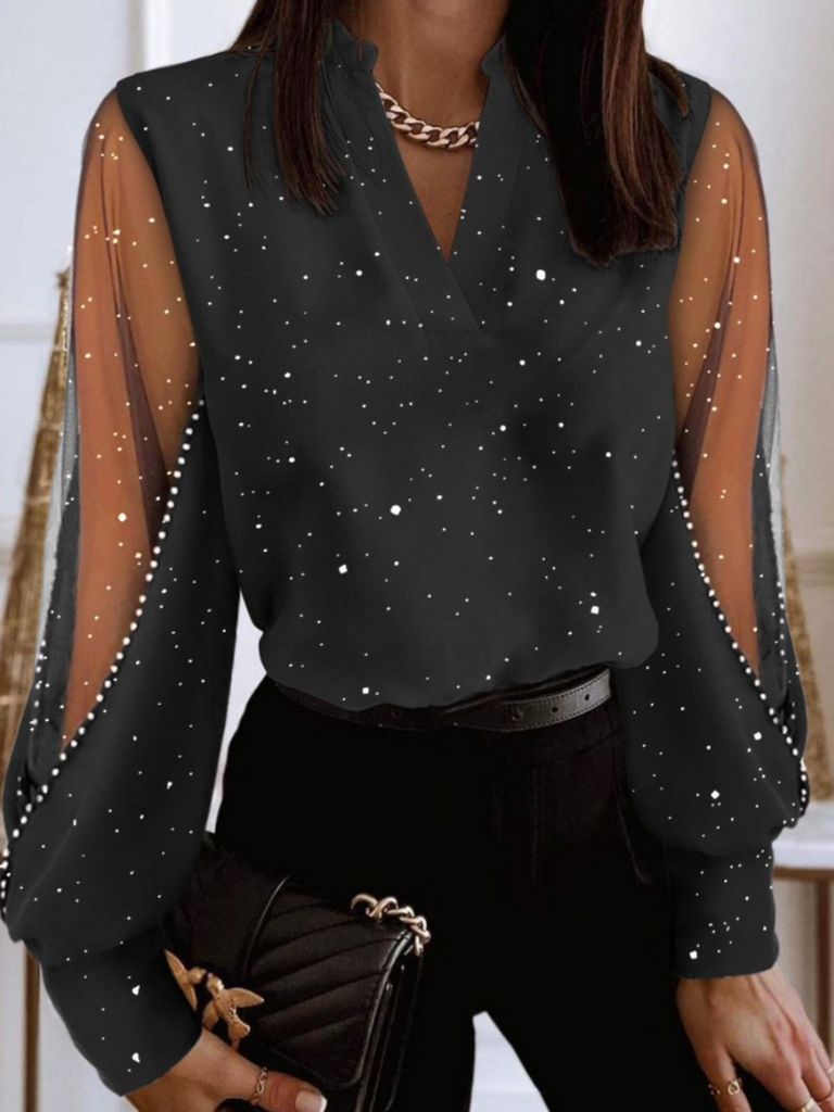 Fashion Long Sleeve Floral Color Block Plain Regular Blouse
