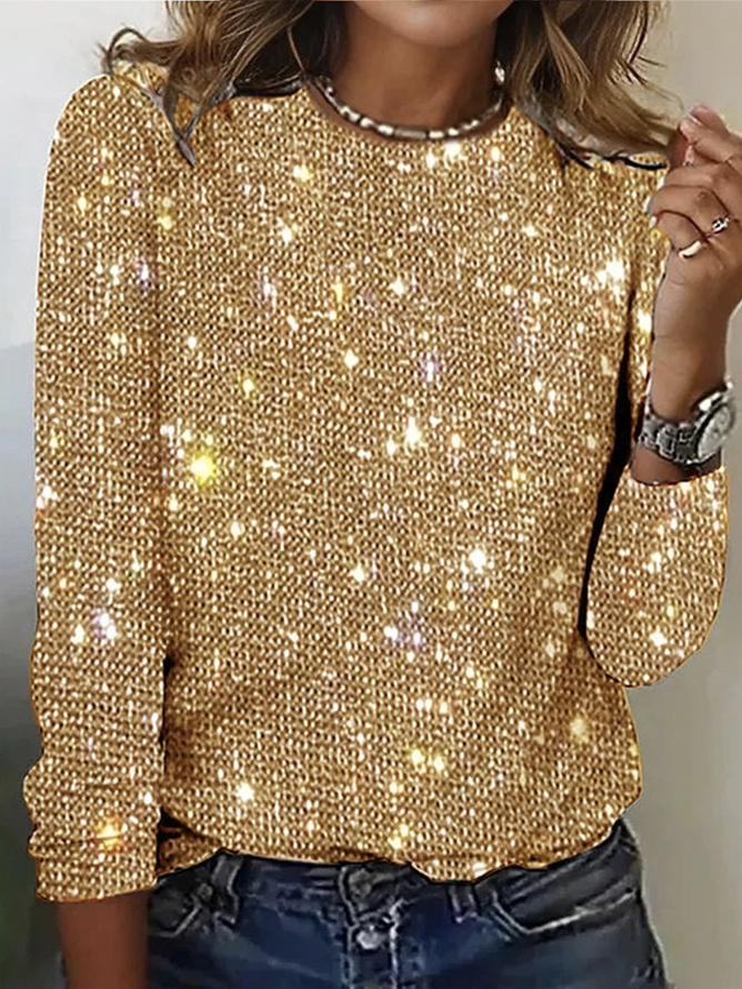 Crew Neck Long Sleeve Geometric Casual Regular T-Shirt