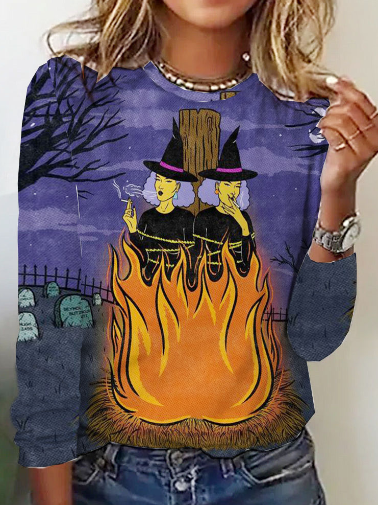 Fashion Crew Neck Long Sleeve Halloween Casual Regular T-Shirt