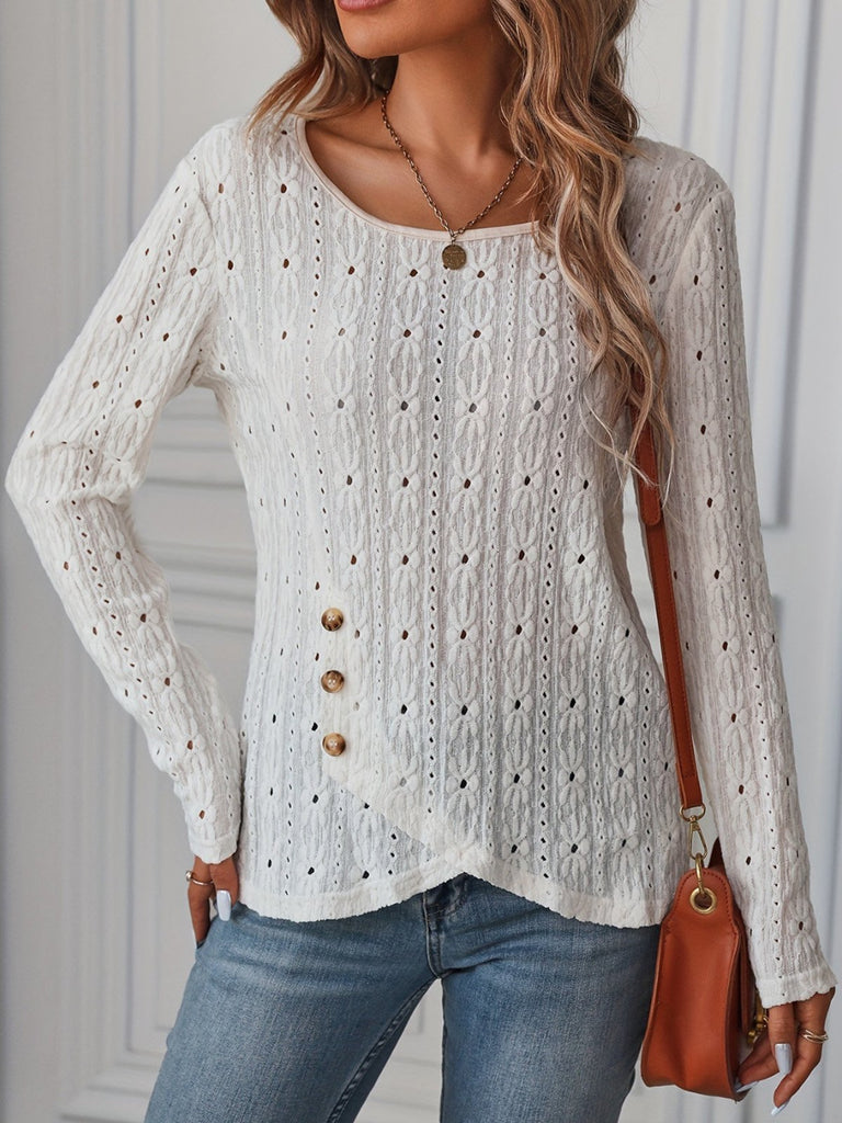 Fashion Crew Neck Long Sleeve Plain Loose Regular T-Shirt