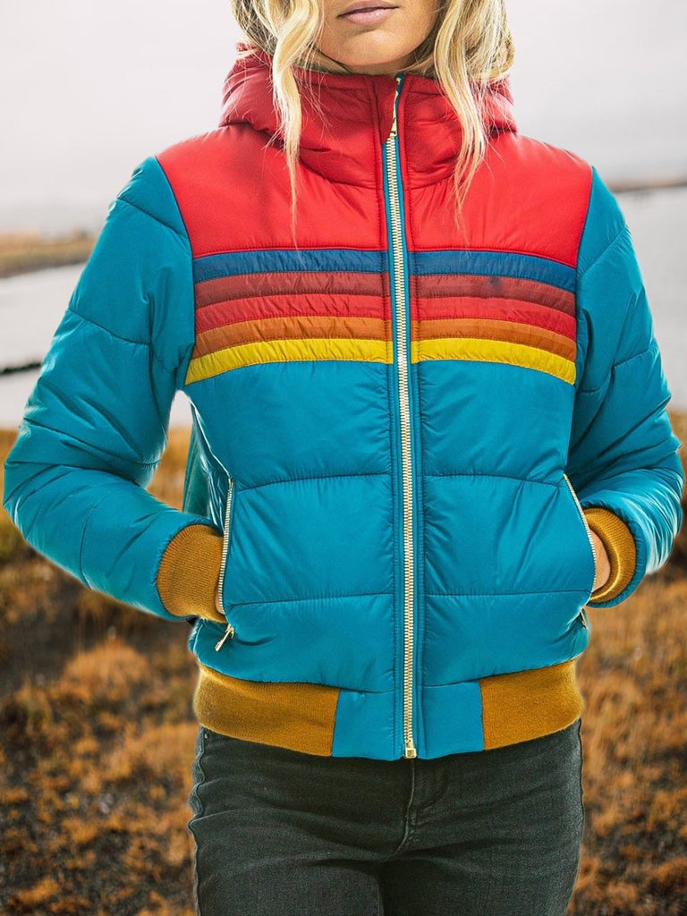 Loose Hoodie Long Sleeve Striped Fashion Mid-Long Jacket