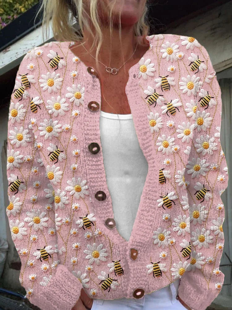 Crew Neck Long Sleeve Plants Fashion Regular Cardigan