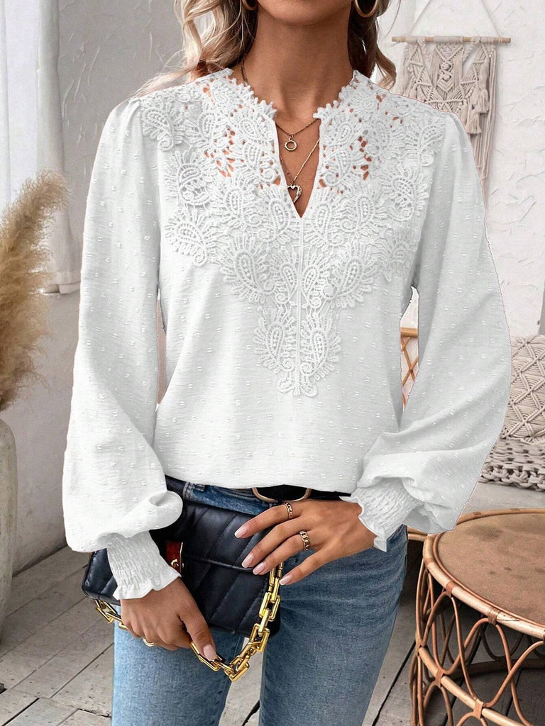 Loose Long Sleeve Notched Plain Fashion Regular Blouse
