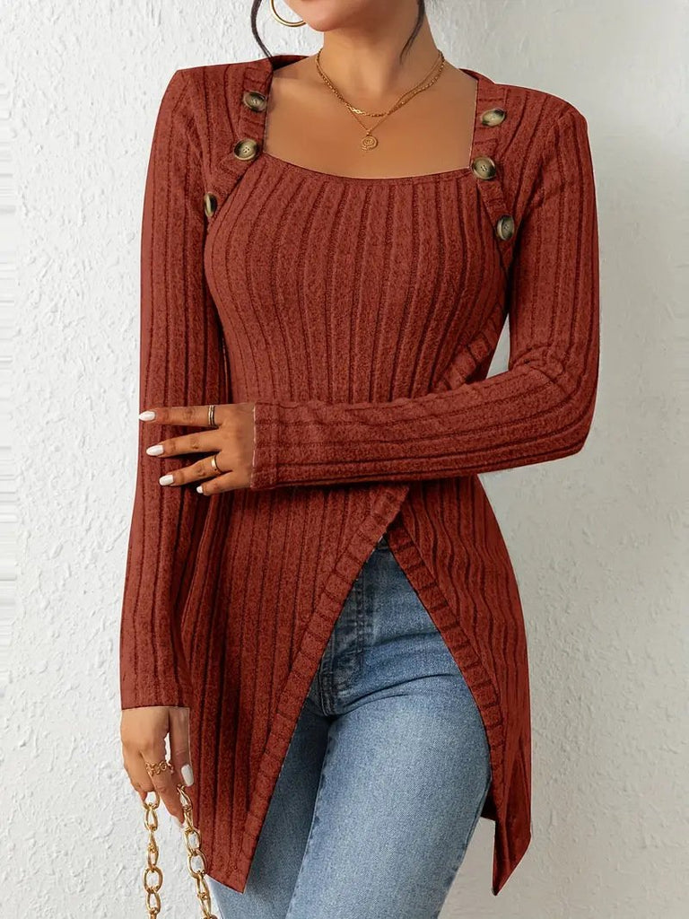 Fashion Crew Neck Long Sleeve Plain Loose Regular Blouses