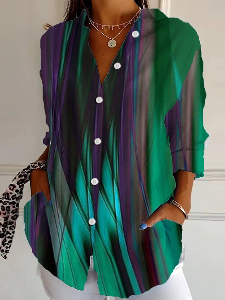 Loose Long Sleeve Shirt Collar Floral Geometric Fashion Regular Shirt