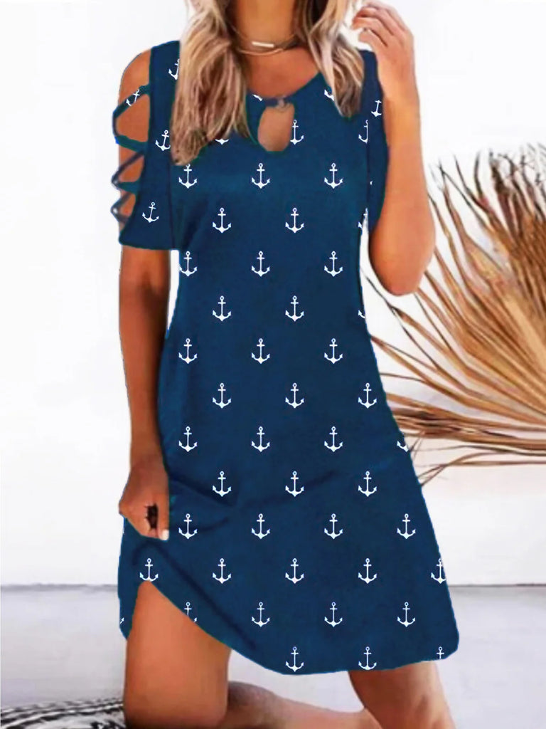 Casual Short Sleeve Crew Neck Geometric Fashion Short Dress