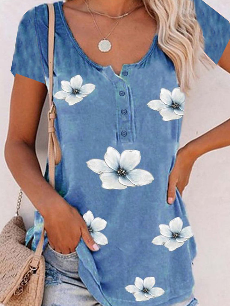 Crew Neck Short Sleeve Floral Fashion Regular T-Shirt